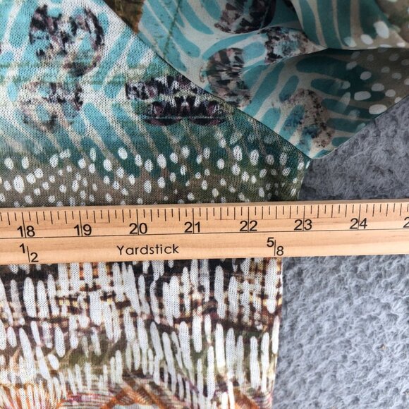 Chicos Top Women 2 US Large Sienna Green Multi Split Neck Balloon Sleeve Peasant - Picture 8 of 10